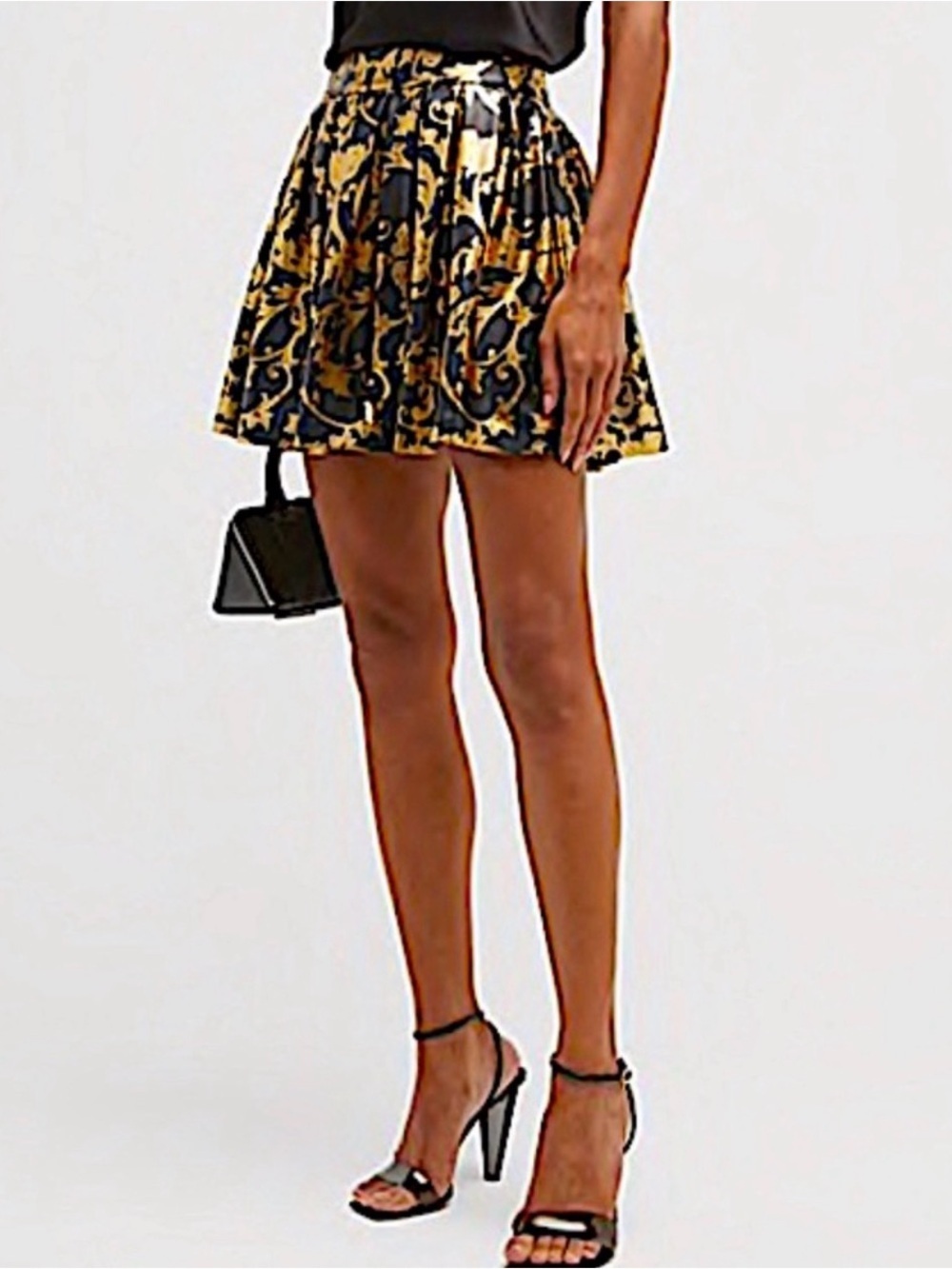 ALICE + OLiVIA Fizer Faux Leather Gold and Black Skirt Size 2